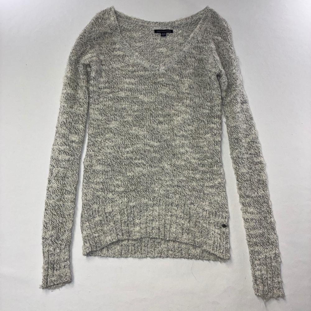 618 Casual American Eagle Outfitters V-Neck Sweater XS Grey Marled Knit